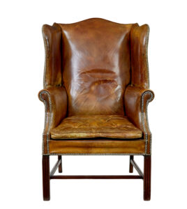 Early 20th Century Tan Leather Wing Back Armchair — thumbnail 5