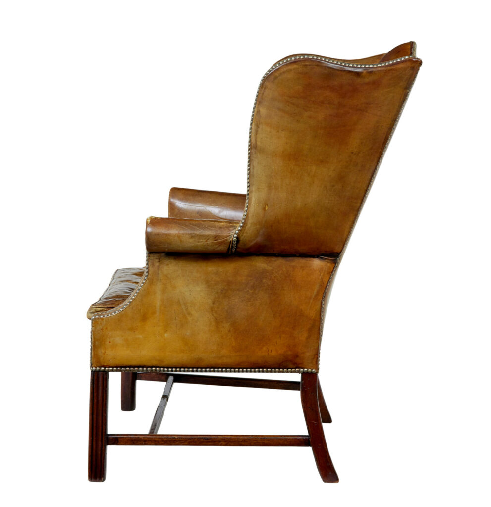 Early 20th Century Tan Leather Wing Back Armchair — image 4