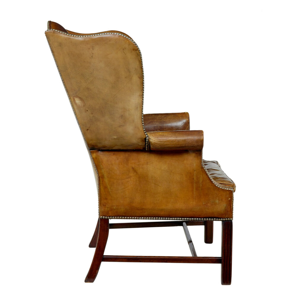 Early 20th Century Tan Leather Wing Back Armchair — image 3
