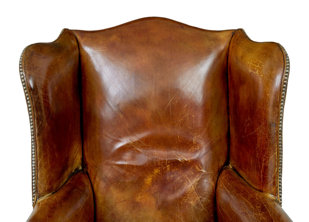 Early 20th Century Tan Leather Wing Back Armchair — image 11