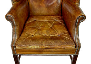 Early 20th Century Tan Leather Wing Back Armchair — thumbnail 10