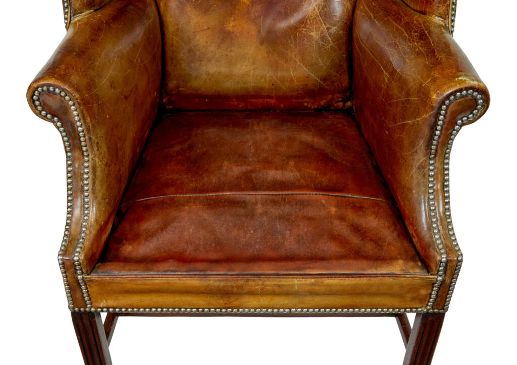 Early 20th Century Tan Leather Wing Back Armchair — image 9