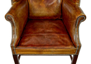 Early 20th Century Tan Leather Wing Back Armchair — thumbnail 9