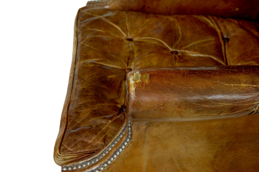 Early 20th Century Tan Leather Wing Back Armchair — image 8