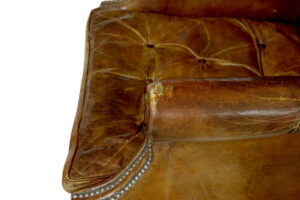 Early 20th Century Tan Leather Wing Back Armchair — thumbnail 8