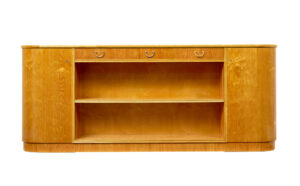 MID CENTURY SHAPED SCANDINAVIAN ELM LOW OPEN BOOKCASE