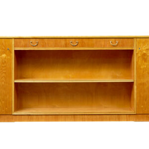 MID CENTURY SHAPED SCANDINAVIAN ELM LOW OPEN BOOKCASE