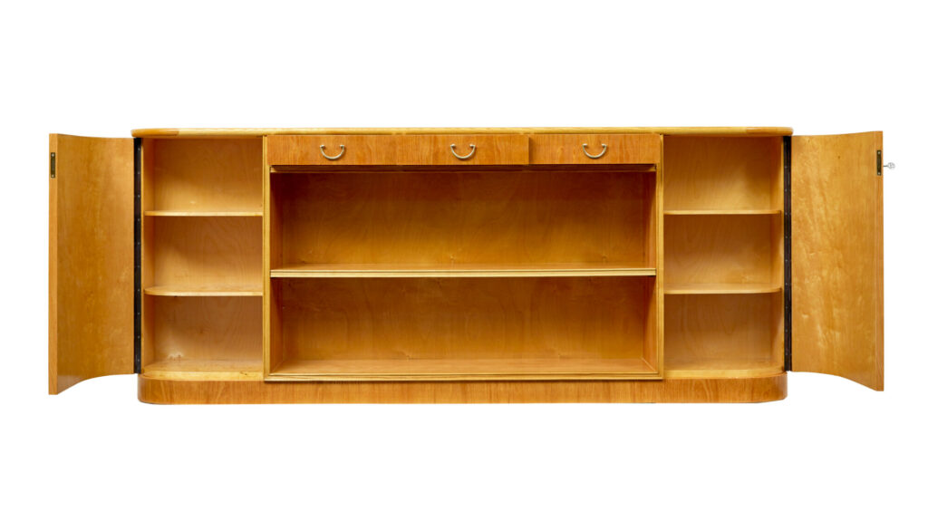 Mid Century Shaped Scandinavian Elm Low Open Bookcase — image 10