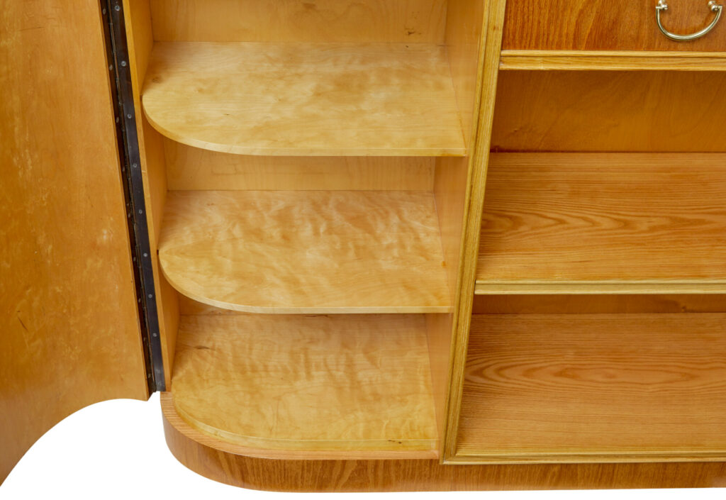 Mid Century Shaped Scandinavian Elm Low Open Bookcase — image 4