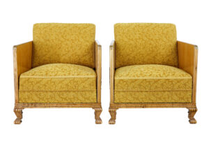 PAIR OF ART DECO ELM AND BIRCH LOUNGE ARMCHAIRS