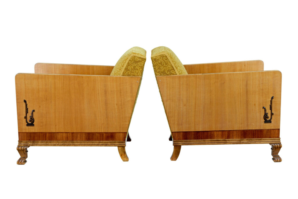 Pair of Art Deco Elm and Birch Lounge Armchairs — image 10