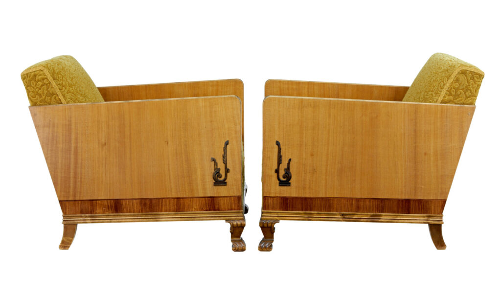 Pair of Art Deco Elm and Birch Lounge Armchairs — image 9