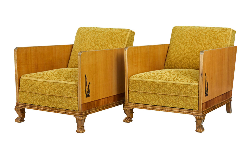 Pair of Art Deco Elm and Birch Lounge Armchairs — image 7