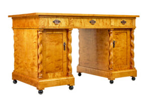 SWEDISH EARLY 20TH CENTURY CARVED BIRCH PEDESTAL DESK