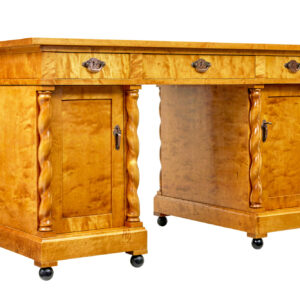 SWEDISH EARLY 20TH CENTURY CARVED BIRCH PEDESTAL DESK