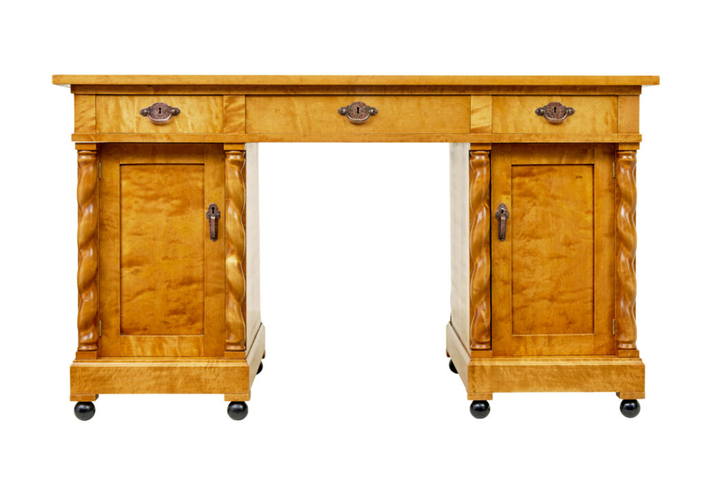Swedish Early 20th Century Carved Birch Pedestal Desk — image 11