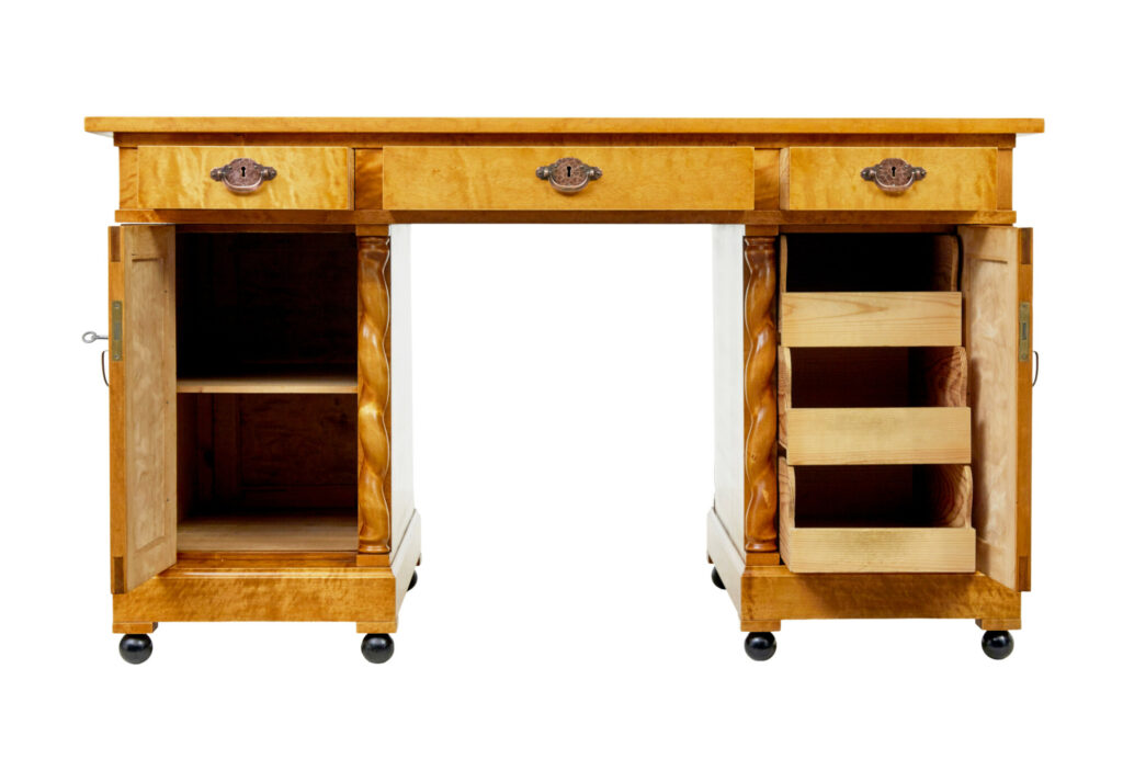 Swedish Early 20th Century Carved Birch Pedestal Desk — image 10