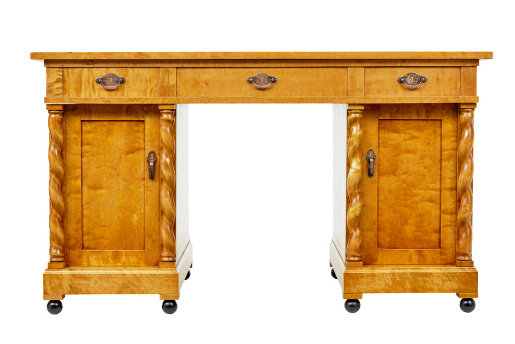 Swedish Early 20th Century Carved Birch Pedestal Desk — image 8