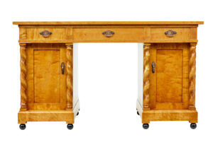 Swedish Early 20th Century Carved Birch Pedestal Desk — thumbnail 8
