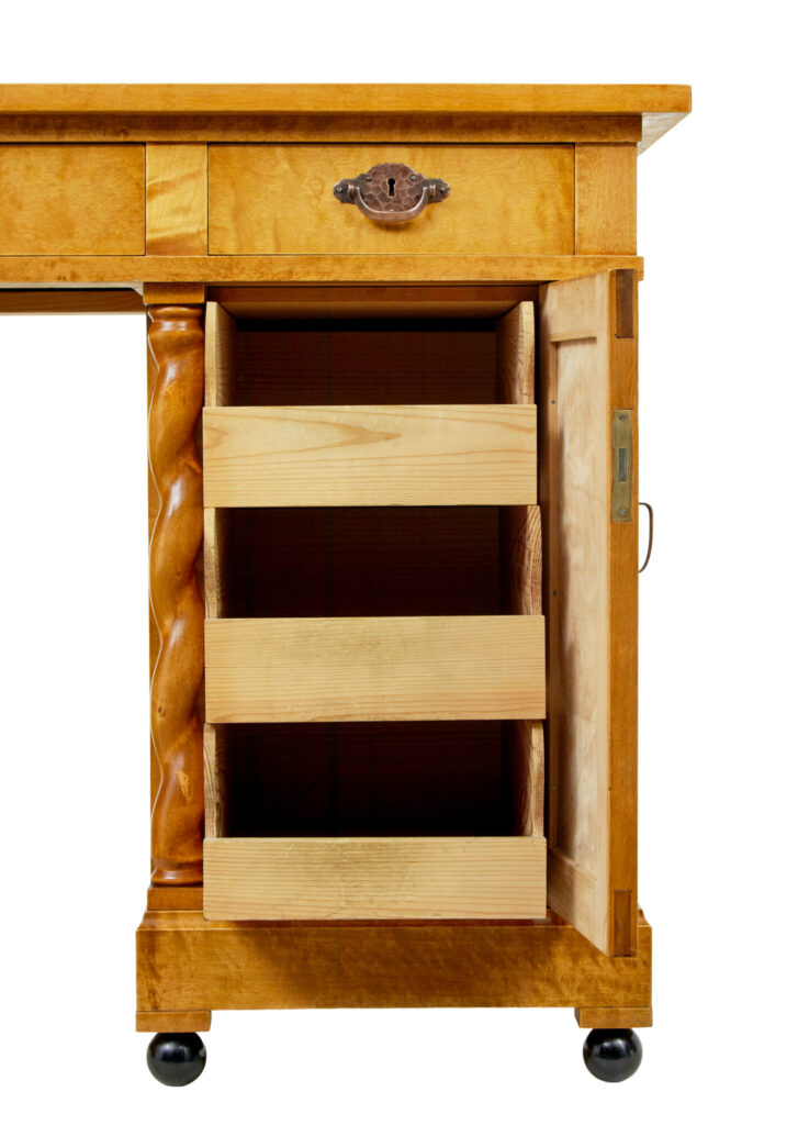 Swedish Early 20th Century Carved Birch Pedestal Desk — image 6