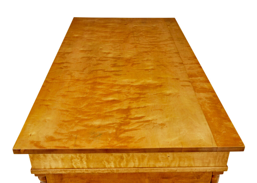 Swedish Early 20th Century Carved Birch Pedestal Desk — image 3