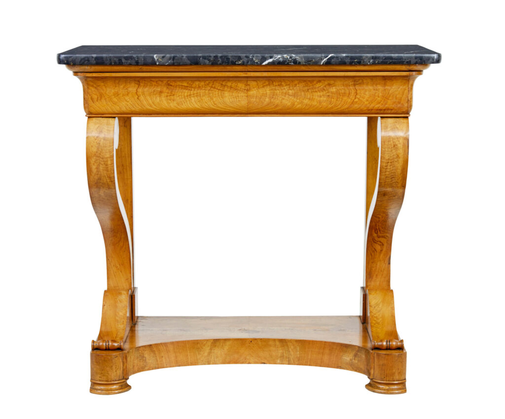 19th Century Swedish Empire Elm Marble Top Console Table — image 5