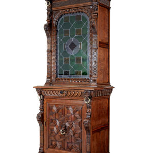 19TH CENTURY FLEMISH OAK AND STAIN GLASS CABINET