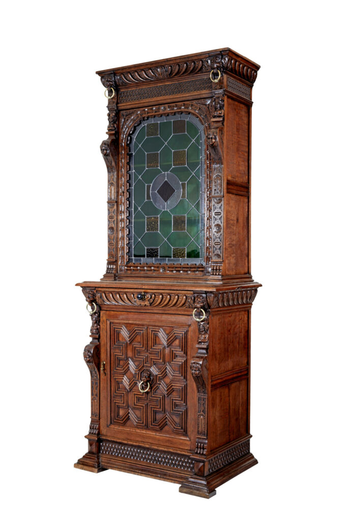 19th Century Flemish Oak and Stain Glass Cabinet