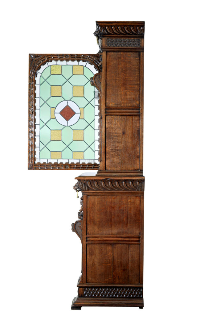 19th Century Flemish Oak and Stain Glass Cabinet — image 7