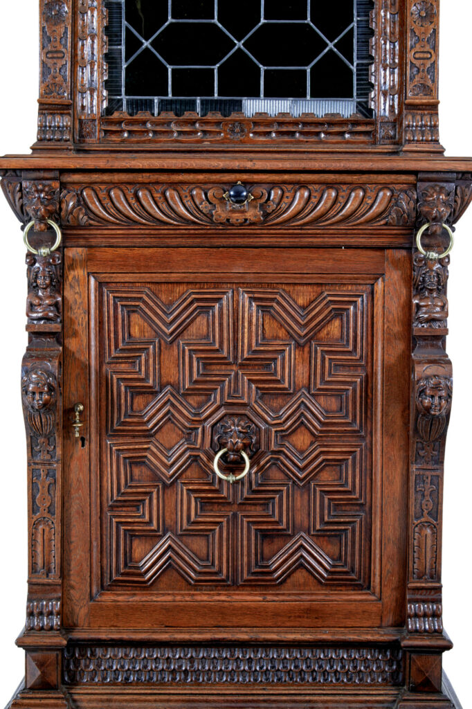 19th Century Flemish Oak and Stain Glass Cabinet — image 3