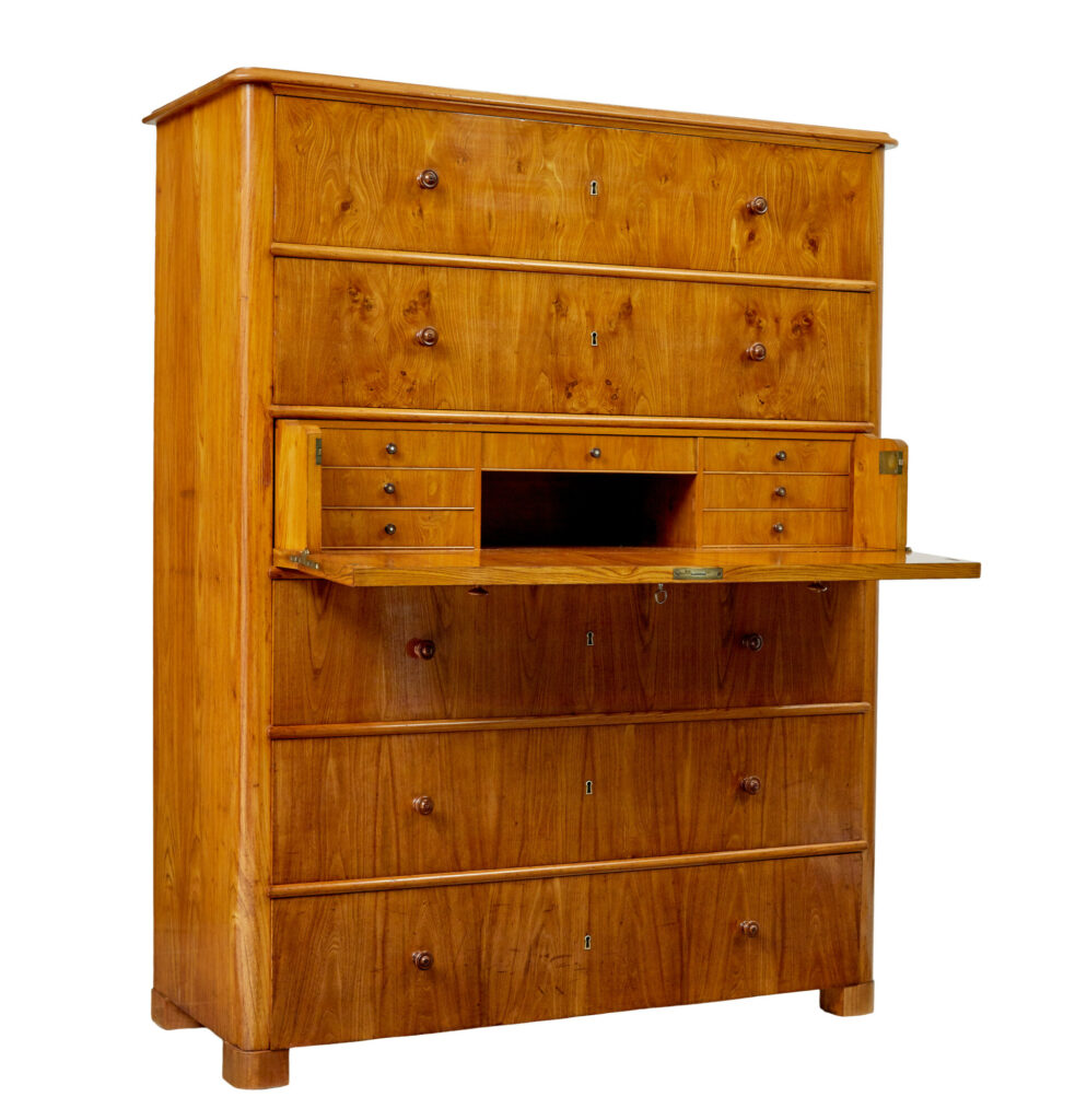 Tall 19th Century Elm Secretaire Chest of Drawers — image 11