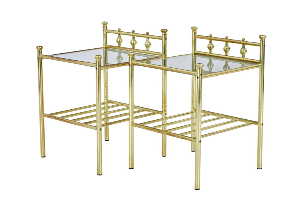 PAIR OF MID 20TH CENTURY BRASS AND GLASS SIDE TABLES