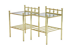 PAIR OF MID 20TH CENTURY BRASS AND GLASS SIDE TABLES