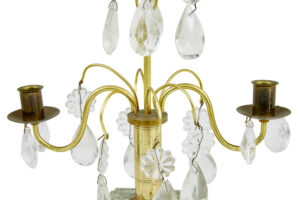 Ornate Pair of Mid Century Brass and Cut Glass Decorative Candlesticks — thumbnail 5