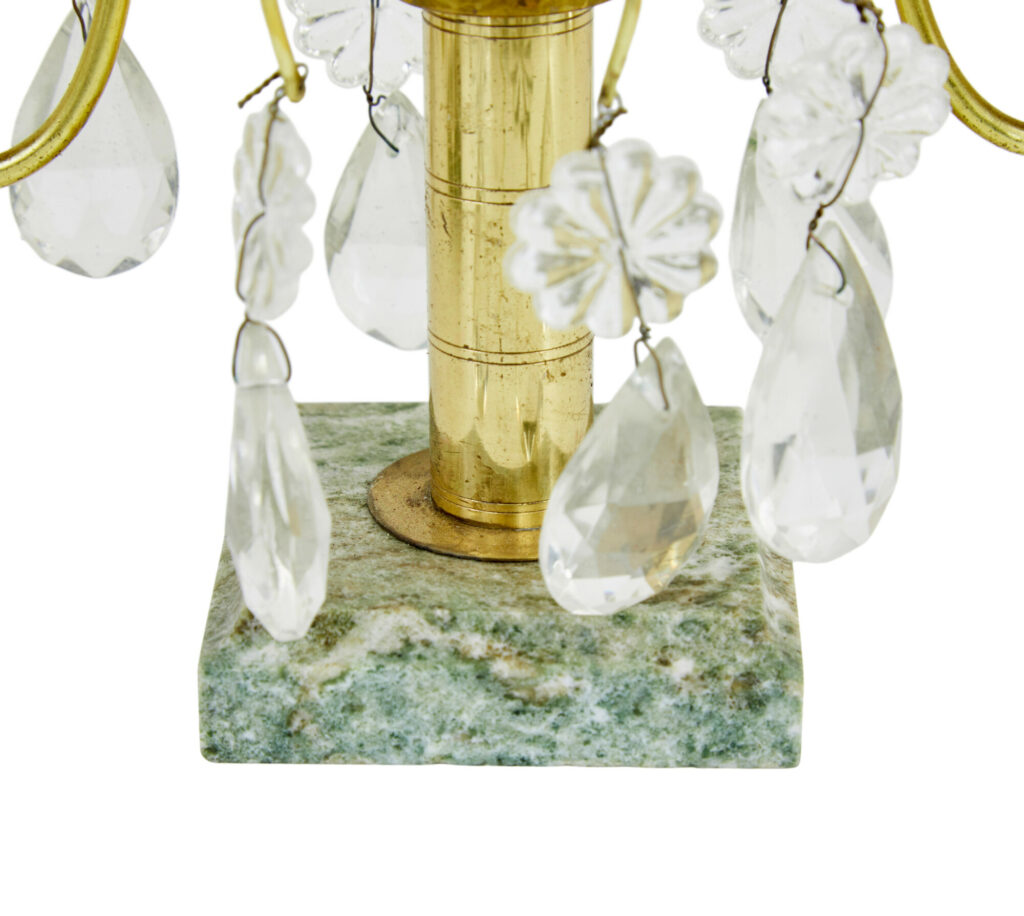 Ornate Pair of Mid Century Brass and Cut Glass Decorative Candlesticks — image 4