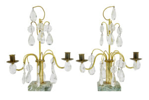 Ornate Pair of Mid Century Brass and Cut Glass Decorative Candlesticks — thumbnail 3