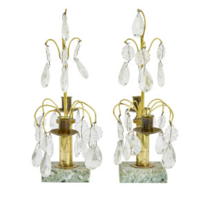 Ornate Pair of Mid Century Brass and Cut Glass Decorative Candlesticks — thumbnail 2