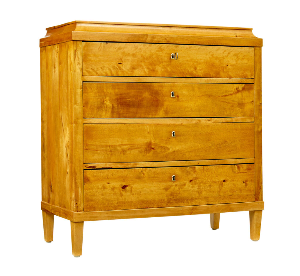 19th Century Swedish Birch Caddy Top Chest of Drawers