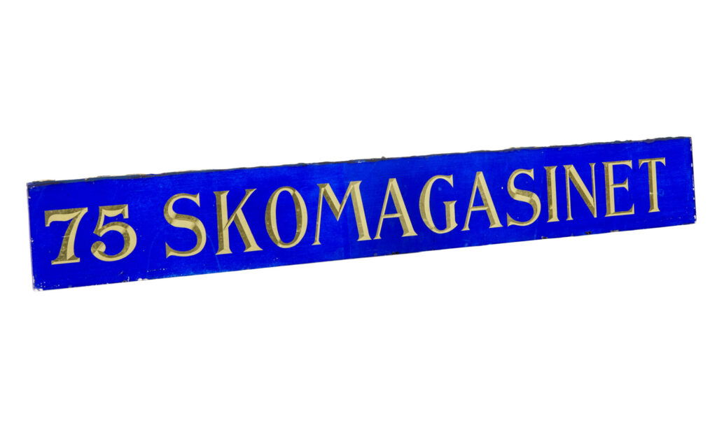 Scandinavian Blue Glass and Gold Boutique Shoe Shop Sign — image 5