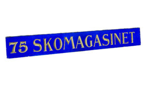 Scandinavian Blue Glass and Gold Boutique Shoe Shop Sign — thumbnail 5