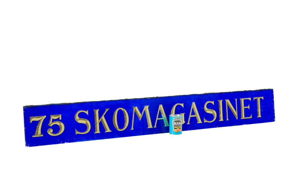 Scandinavian Blue Glass and Gold Boutique Shoe Shop Sign — image 4