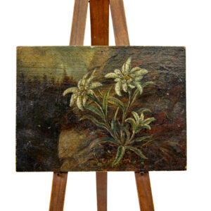 19TH CENTURY MINIATURE OIL ON BOARD PAINTING OF EDELWEISS