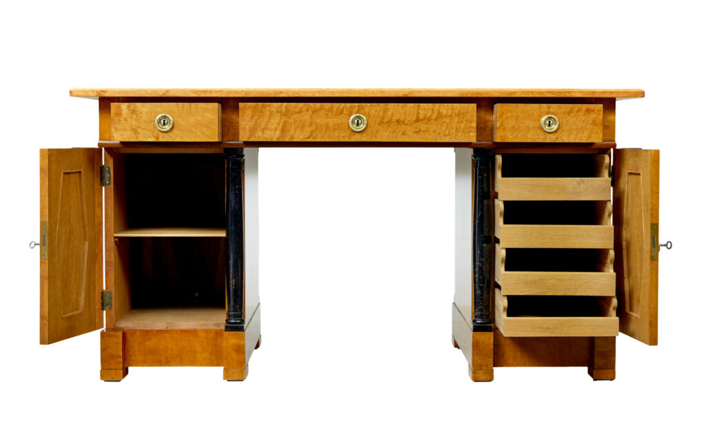 Swedish 19th Century Carved Birch Pedestal Desk — image 7