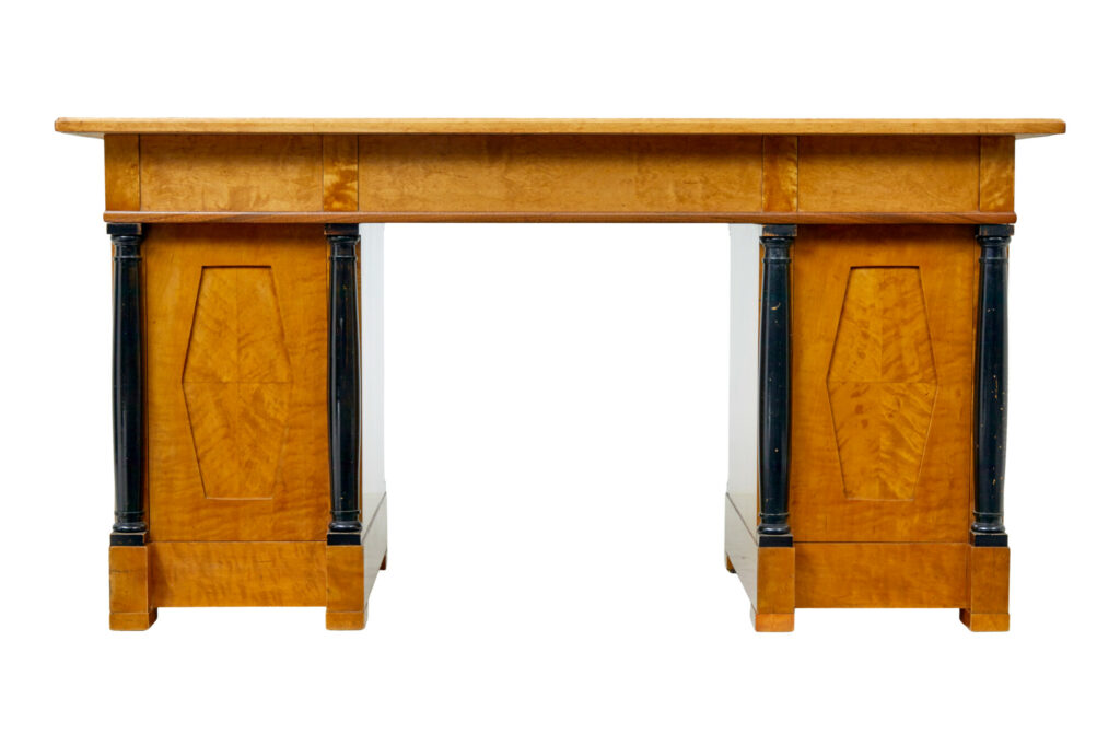Swedish 19th Century Carved Birch Pedestal Desk — image 3