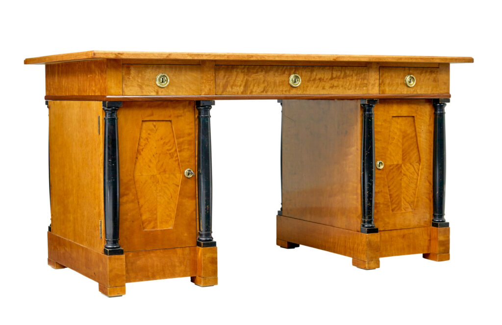 Swedish 19th Century Carved Birch Pedestal Desk