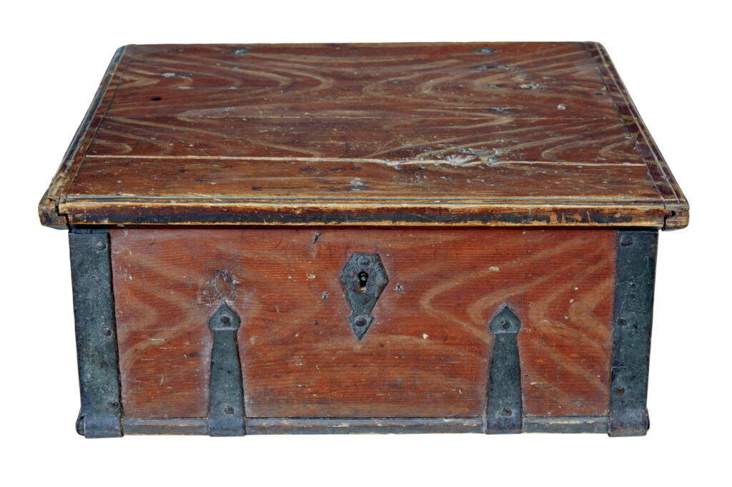 Scandinavian Hand Painted 19th Century Pine Strong Box — image 1