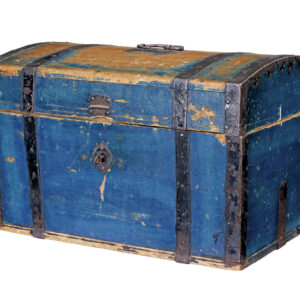 19TH CENTURY SWEDISH PAINTED PINE METAL BOUND DOME TOP BOX