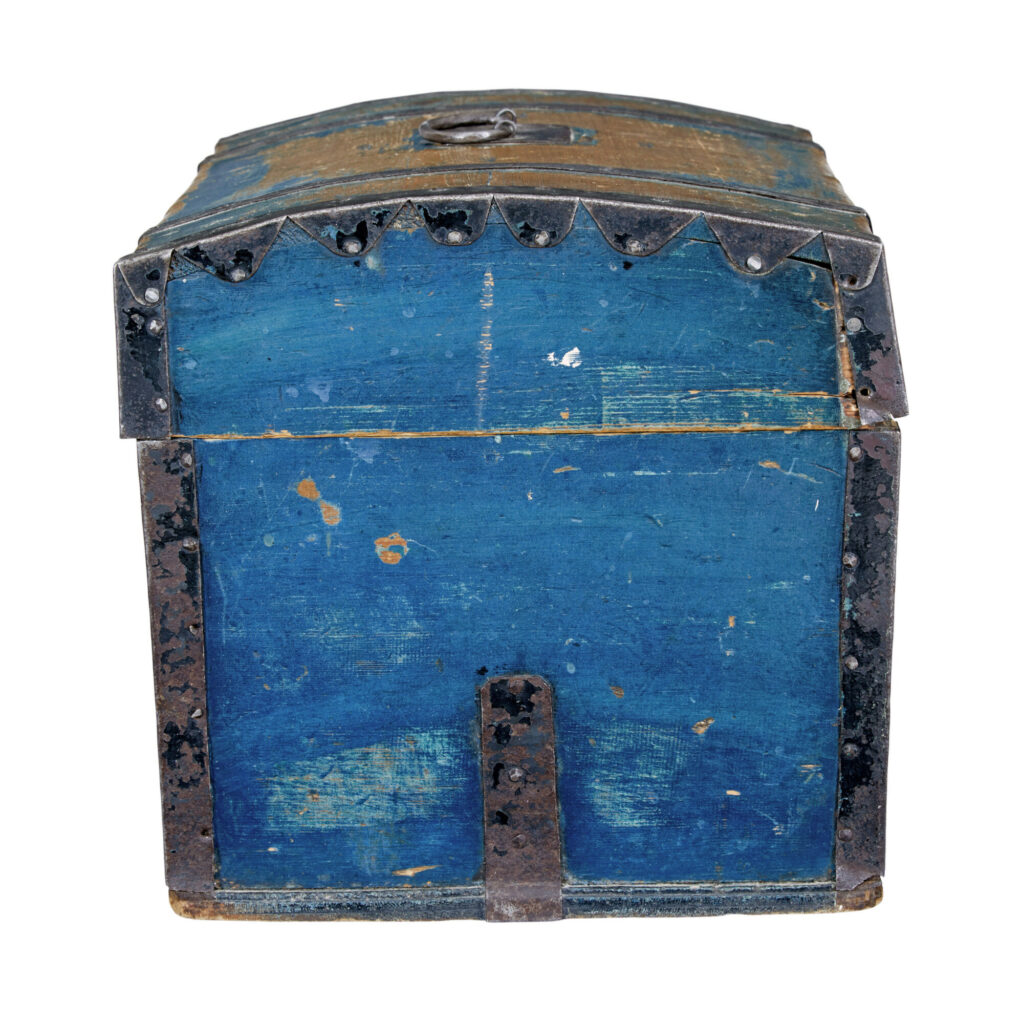 19th Century Swedish Painted Pine Metal Bound Dome Top Box — image 6