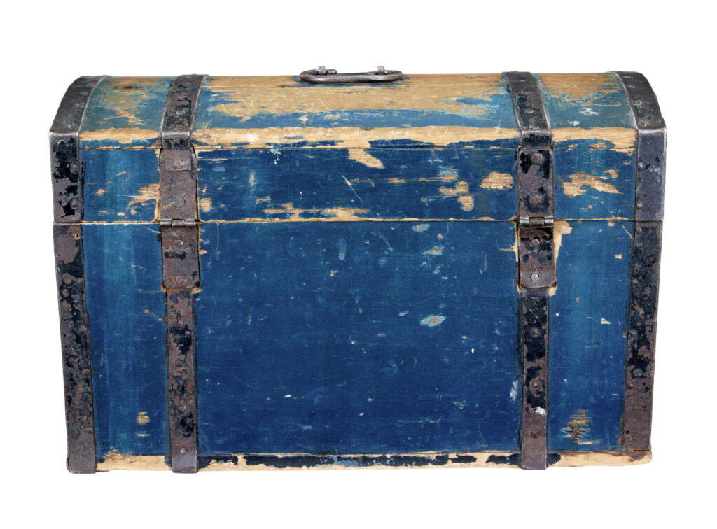 19th Century Swedish Painted Pine Metal Bound Dome Top Box — image 5