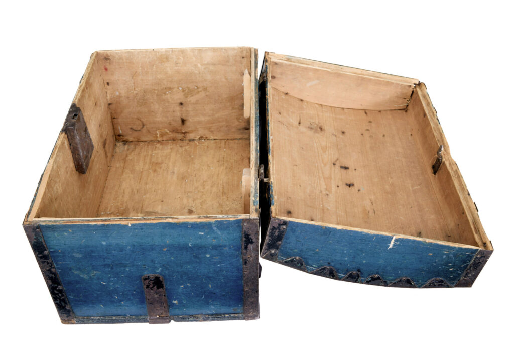 19th Century Swedish Painted Pine Metal Bound Dome Top Box — image 2